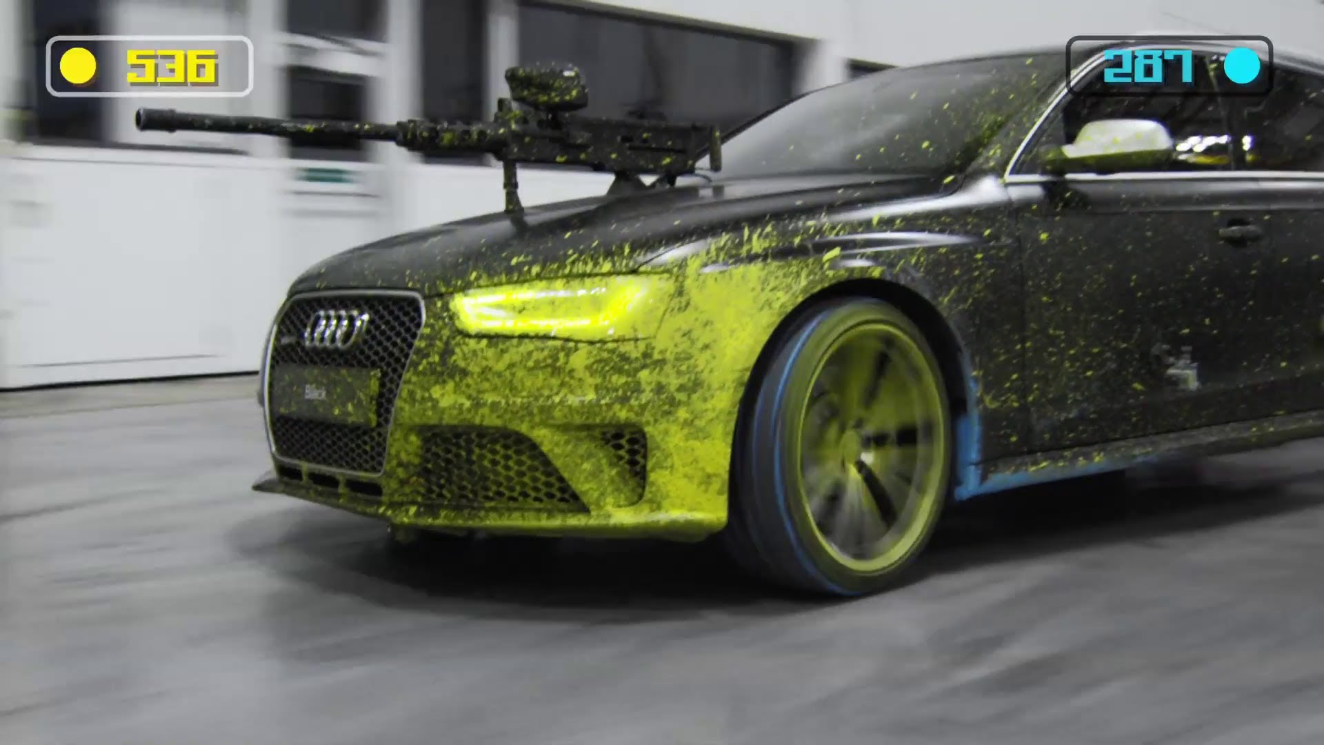 VIDEO: Peintbols tikko kļuva interesantāks.. un mazāk sāpīgs. (Audi RS4 Avant 2013 – The Ultimate Paintball Duel)