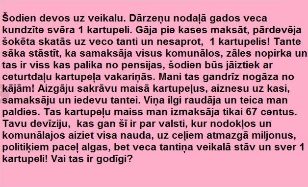 Sociālo tīklu lietotājus Latvijā, aizkustina stāsts par sirmu kundzīti lielveikalā…