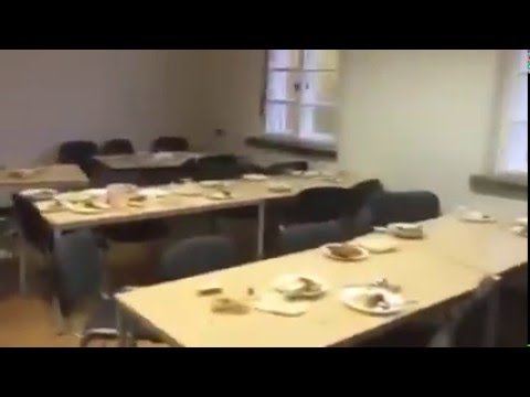 VIDEO: Kā izskatās Vācijas patvēruma meklētāju centra ēdamzāle pēc pusdienām!